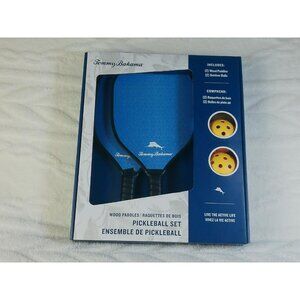 Tommy Bahama Pickleball New 2 Paddles Balls Wood Blue Paddle